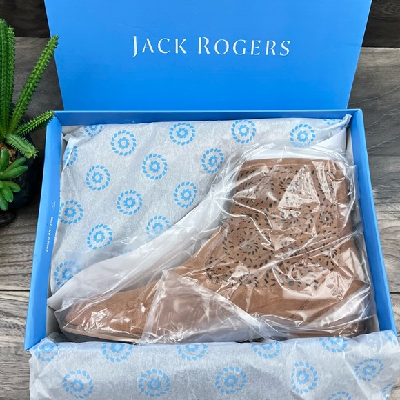 NIB Jack Rogers Ronnie Bootie Laser Cut Luggage Tan Suede - Picture 12 of 14
